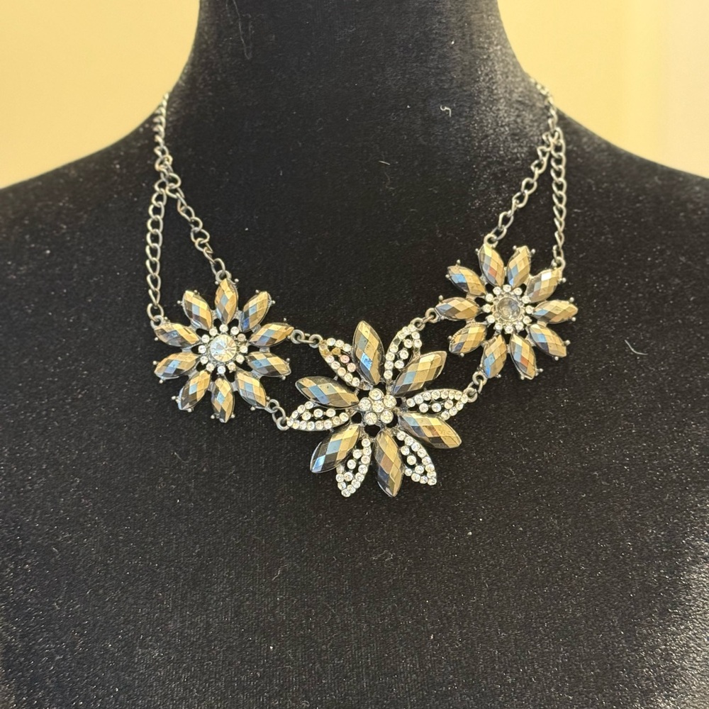 Chunky Crystal Flower Statement Necklace